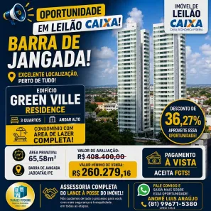 Apartamento com 3 Quartos à venda, 65m² no Barra de Jangada, Jaboatão dos Guararapes