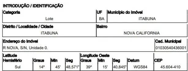 Lote/Terreno à venda, 53829m² no Nova Califórnia, Itabuna