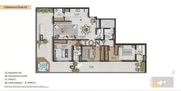 Cobertura com 3 Quartos à venda, 178m² no Estreito, Florianópolis