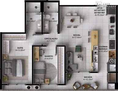 Apartamento com 2 Quartos à venda, 76m² no Pedra Branca, Palhoça