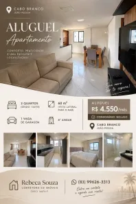 Apartamento com 2 Quartos para alugar, 60m² no Cabo Branco, João Pessoa