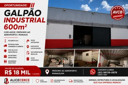 Galpão/Depósito/Armazém para alugar, 600m² no Tarumã, Manaus