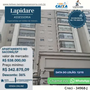 Apartamento com 2 Quartos à venda, 65m² no Sacomã, São Paulo