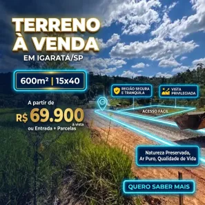 Lote/Terreno à venda, 600m² no Loteamento Recanto das Águas, Igaratá