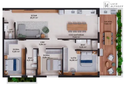 Apartamento com 3 Quartos à venda, 120m² no Pedra Branca, Palhoça