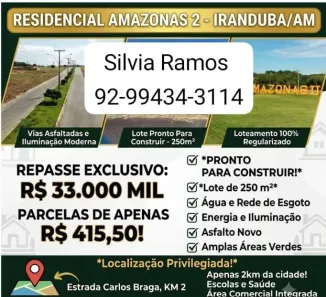 Lote/Terreno à venda, 250m² no Lago do Limão, Iranduba