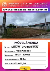 Lote/Terreno à venda, 420m² no Praia do Ervino, São Francisco do Sul