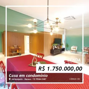 Casa de Condomínio com 3 Quartos à venda, 300m² no Adrianópolis, Manaus