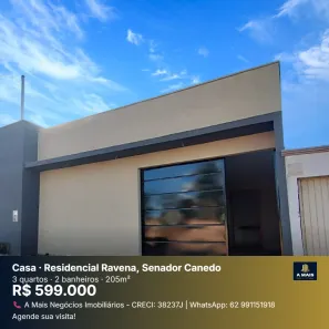 Casa com 3 Quartos à venda, 156m² no Residencial Ravena, Senador Canedo