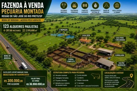 Fazenda/Sítio com 5 Quartos à venda, 2976600m² no Área Rural de Mirassol, Mirassol