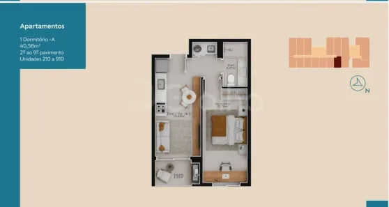Apartamento com 1 Quarto à venda, 40m² no Pedra Branca, Palhoça