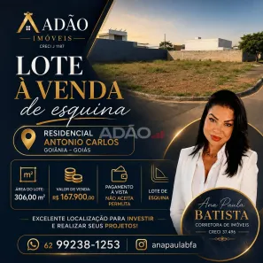 Lote/Terreno à venda, 306m² no Residencial Antônio Carlos Pires, Goiânia