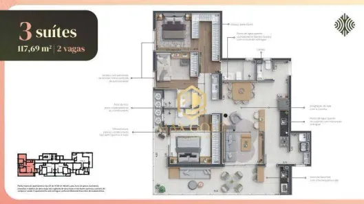 Apartamento com 3 Quartos à venda, 118m² no Loteamento Residencial e Comercial Bosque Flamboyant, Taubaté