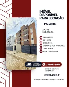 Apartamento com 2 Quartos para alugar, 58m² no Paratibe, João Pessoa
