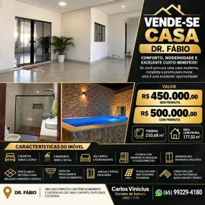 Casa com 3 Quartos à venda, 177m² no Doutor Fábio Leite II, Cuiabá