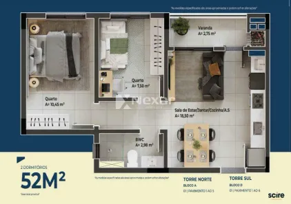 Apartamento com 2 Quartos à venda, 52m² no Centro, São José
