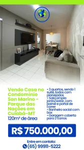 Casa de Condomínio com 3 Quartos à venda, 120m² no Parque Residencial das Nações Indígenas, Cuiabá