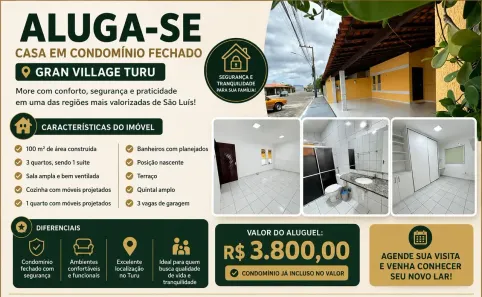 Casa com 2 Quartos para alugar, 100m² no Turu, São Luís