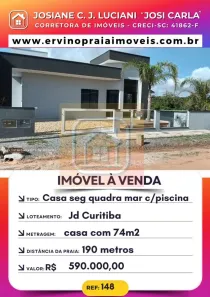 Casa com 3 Quartos à venda, 74m² no Praia do Ervino, São Francisco do Sul