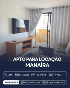Apartamento com 1 Quarto para alugar, 43m² no Manaíra, João Pessoa