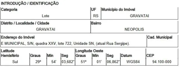 Lote/Terreno à venda, 550m² no Neópolis, Gravataí