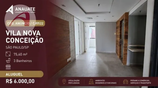 Sala Comercial para alugar, 75m² no Vila Nova Conceição, São Paulo
