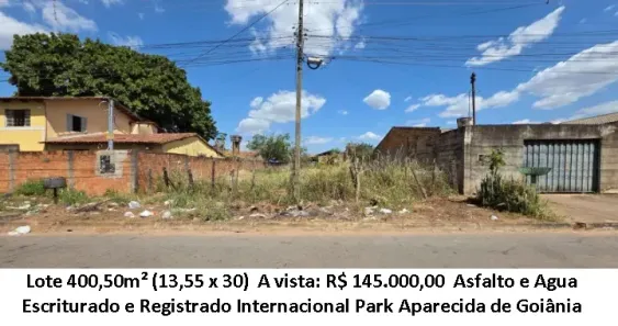 Lote/Terreno à venda, 400m² no Internacional Park, Aparecida de Goiânia