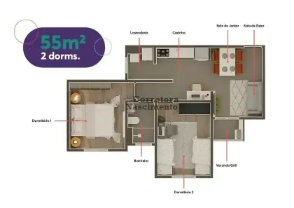 Apartamento com 2 Quartos à venda, 56m² no Loteamento Jardim Sol Nascente, Jacareí