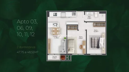 Apartamento com 2 Quartos à venda, 48m² no Areias, São José
