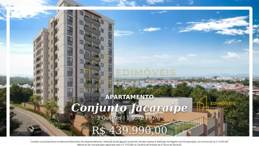 Apartamento com 3 Quartos à venda, 92m² no Conjunto Jacaraípe, Serra