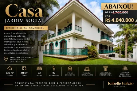 Casa com 4 Quartos à venda, 418m² no Jardim Social, Curitiba