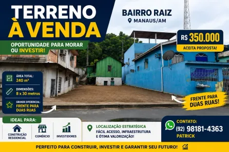 Lote/Terreno à venda, 240m² no Raiz, Manaus