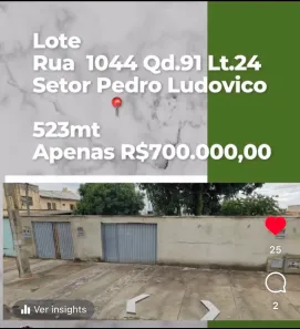 Lote/Terreno à venda, 523m² no Setor Pedro Ludovico, Goiânia