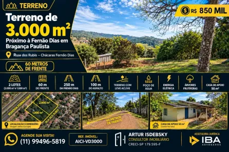Lote/Terreno à venda, 3000m² no Chácara Fernão Dias, Bragança Paulista