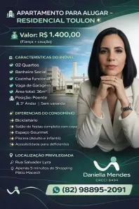 Apartamento com 2 Quartos para alugar, 36m² no Tabuleiro do Martins, Maceió