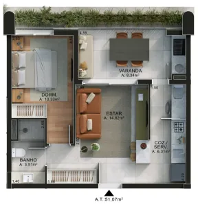 Apartamento com 1 Quarto à venda, 51m² no Parque Residencial Aquarius, São José dos Campos