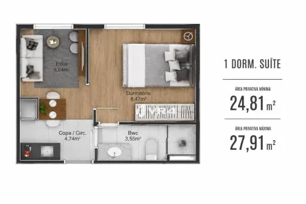 Apartamento com 1 Quarto à venda, 25m² no Rebouças, Curitiba