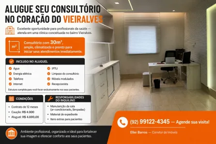 Sala Comercial com 1 Quarto para alugar, 30m² no Nossa Senhora das Graças, Manaus