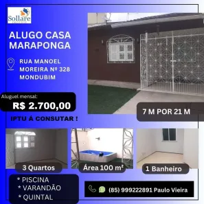 Casa com 3 Quartos para alugar, 80m² no Mondubim, Fortaleza