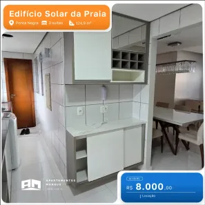 Apartamento com 3 Quartos para alugar, 124m² no Ponta Negra, Manaus