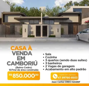 Casa com 3 Quartos à venda, 107m² no Cedro, Camboriú