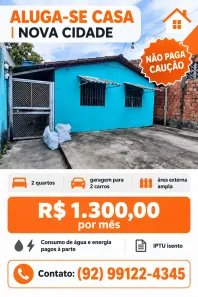 Casa com 2 Quartos para alugar, 80m² no Nova Cidade, Manaus