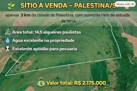 Fazenda/Sítio à venda, 350900m² no Centro, Palestina