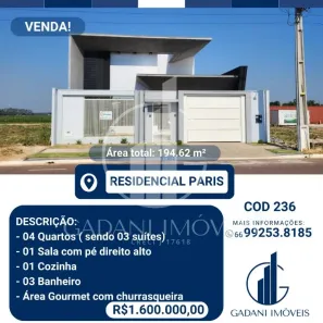 Casa com 4 Quartos à venda, 194m² no Residencial Paris, Sinop
