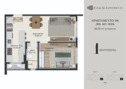 Apartamento com 1 Quarto à venda, 48m² no Campinas, São José