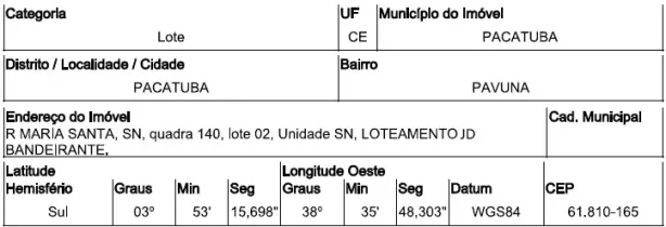 Lote/Terreno à venda, 363m² no Pavuna, Pacatuba