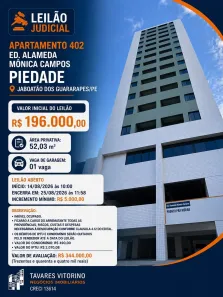 Apartamento com 2 Quartos à venda, 52m² no Piedade, Jaboatão dos Guararapes