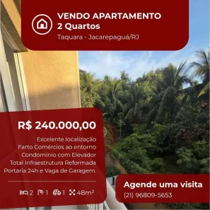 Apartamento com 2 Quartos à venda, 48m² no Taquara, Rio de Janeiro