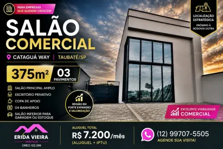 Prédio Comercial para alugar, 375m² no Condominio Cataguá Way, Taubaté
