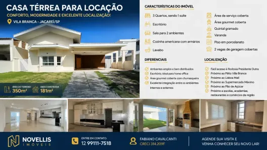Casa de Condomínio com 3 Quartos para alugar, 181m² no Loteamento Villa Branca, Jacareí